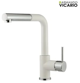 Armando Vicario Fluo 18580 Granite Superwhite ψηλή Μπαταρία Κουζίνας Με αποσπώμενο Περιστρεφόμενο Ρουξούνι και Συρόμενο Ντους