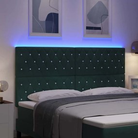 vidaXL LED κεφαλάρι Σκούρο Πράσινο Βελούδο