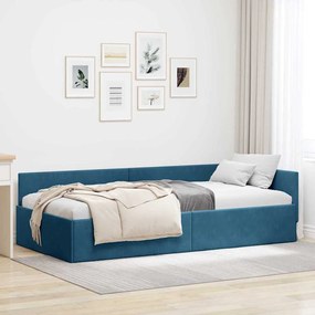 vidaXL Κρεβάτι Γωνίας Μπλε 90 x 200 cm Βελούδο και Εργοστασιακό ξύλο
