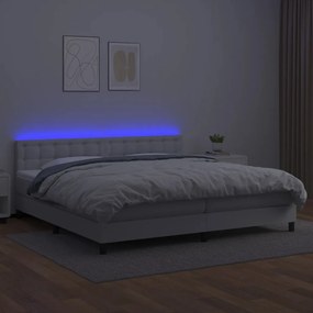 vidaXL Κρεβάτι Boxspring με Στρώμα &amp; LED Λευκό 200x200 εκ. Συνθ. Δέρμα