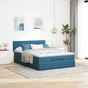 vidaXL Οθωμανικό κρεβάτι με στρώμα & LEDs Σκούρο μπλε 140x190cm Velvet