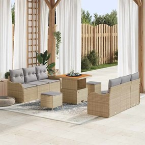 vidaXL Σετ Κήπου 9 Τεμαχίων με Μαξιλάρια σε Μπεζ Χρώμα από Πολυ Ράτταν και Ξύλο Ακακίας
