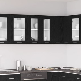 vidaXL Κρεμαστό Γυάλινο Ντουλάπι Μαύρης Δρυς - 60x31x60 εκ, Από Επεξεργασμένο Ξύλο