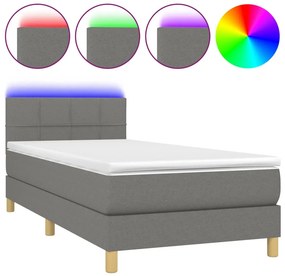 vidaXL Κρεβάτι Boxspring με Στρώμα &amp; LED Σκ.Γκρι 100x200 εκ Υφασμάτινο