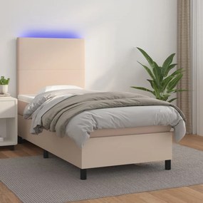 vidaXL Κρεβάτι Boxspring Στρώμα&amp;LED Καπουτσίνο 90x200 εκ. Συνθ. Δέρμα