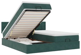 vidaXL Οθωμανικό κρεβάτι με στρώματα &amp; LEDs Σκούρο πράσινο Βελούδο