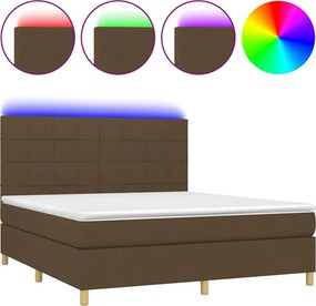 vidaXL Κρεβάτι Boxspring με Στρώμα &amp; LED Σκ.Καφέ 180x200εκ. Υφασμάτινο