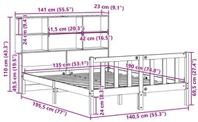 Κρεβάτι Βιβλιοθήκη Χωρίς Στρώμα 135x190 εκ Μασίφ Ξύλο Πεύκου - Καφέ