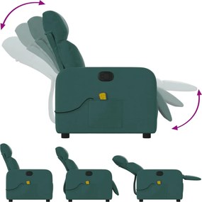 vidaXL Πολυθρόνα Μασάζ Ανακλινόμενη Σκούρο Πράσινο Υφασμάτινη