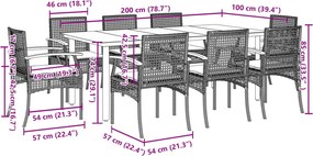 vidaXL Σετ Τραπεζαρίας Κήπου 9 τεμ Μαύρο από Συνθ. Ρατάν με Μαξιλάρια