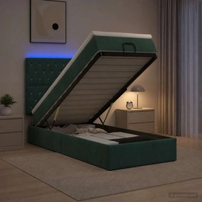 vidaXL Κρεβάτι Ottoman με Στρώμα και LED Σκούρο Πράσινο 80 x 200 cm