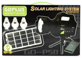 Ηλιακό σύστημα φωτισμού με φακό - λάμπες - powerbank GD-P50