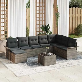 vidaXL Σετ Καναπέ Κήπου με μαξιλάρι 9 pcs Μαύρο Πολυ ράταν