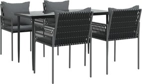 vidaXL Σετ Τραπεζαρίας Κήπου 5 τεμ. Συνθ. Ρατάν / Ατσάλι με Μαξιλάρια