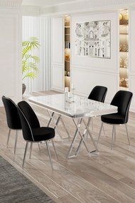 Dining Table &amp; Chairs Set (5 Pieces) Vals - White, Chrome, Black White
Chrome
Black