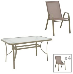 Σετ κήπου - Τραπεζαρία Ensure - Calan 5 τεμ. μέταλλο - γυαλί σαμπανιζέ 140x80x70 εκ. 140x80x70 εκ.