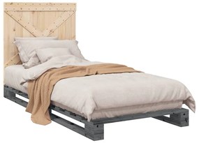 vidaXL Πλαίσιο Κρεβατιού με Κεφαλάρι Γκρι 90x200 εκ. Μασίφ Ξύλο Πεύκου