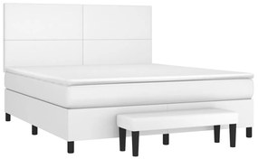 Κρεβάτι Boxspring με Στρώμα Λευκό 180x200 εκ. Συνθετικό Δέρμα - Λευκό