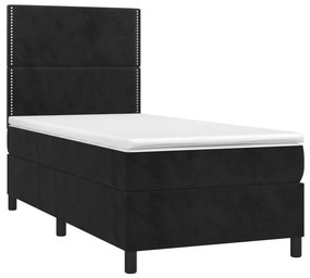vidaXL Κρεβάτι Boxspring με Στρώμα &amp; LED Μαύρο 90x190 εκ. Βελούδινο