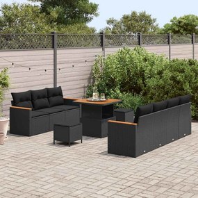 vidaXL Σετ Καναπέ Κήπου με μαξιλάρι 10 pcs Μαύρο Πολυ ράταν