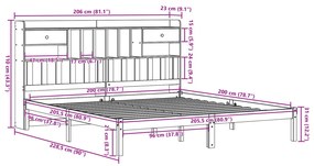 Κρεβάτι Βιβλιοθήκη Χωρίς Στρώμα 200x200 εκ Μασίφ Ξύλο Πεύκου - Λευκό