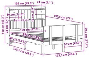 Κρεβάτι Βιβλιοθήκη Χωρίς Στρώμα 120x190 εκ Μασίφ Ξύλο Πεύκου - Καφέ