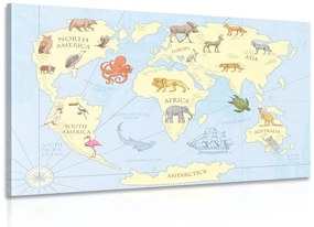 Εικόνα του παγκόσμιου χάρτη με τα ζώα - 60x40