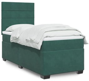 vidaXL Κρεβάτι Boxspring με Στρώμα Σκούρο Πράσινο 90x200 εκ. Βελούδινο