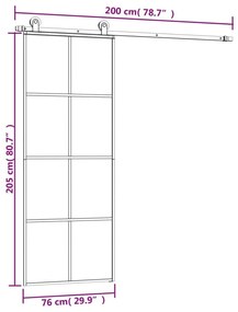 Συρόμενη Πόρτα με Μηχανισμό 76x205 εκ. Γυαλί ESG &amp; Αλουμίνιο - Μαύρο
