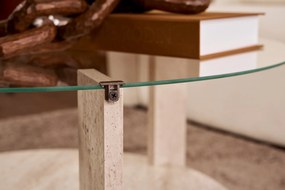 Τραπεζάκι Σαλονιού Τραβερτίνη / Διαφανές CLARA 75x75x40