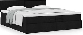vidaXL Οθωμανικό κρεβάτι με στρώμα Μαύρο 200x200 cm Ύφασμα