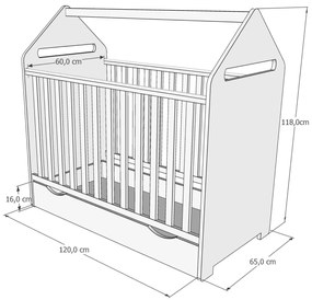 Βρεφικό Κρεβάτι House με Συρτάρι + Προστατευτικό White  60x120cm  BC10054A  BabyCute