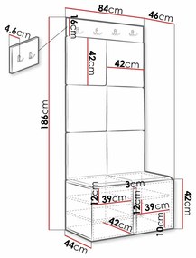 Σετ διαδρόμου Hartford 383, 186x84x46cm, Μπλε, Μαύρο, Ταπισερί, Ινοσανίδες μέσης πυκνότητας, Πλαστικοποιημένη μοριοσανίδα, Τοίχου, Εντοιχισμένη