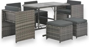 vidaXL Τραπεζαρία Εξωτ. Χώρου Σετ 7 τεμ. Γκρι Συνθ. Ρατάν με Μαξιλάρια