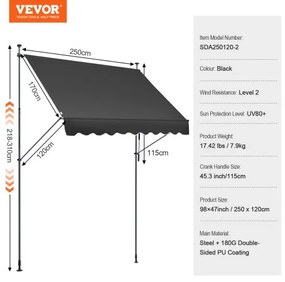 VEVOR 98x47" Patio Awning Retractable Patio Canopy Sunsetter with Crank Handle