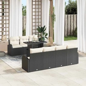 vidaXL Σετ Καναπέ Κήπου με μαξιλάρι 8 pcs Μαύρο Πολυ ράταν