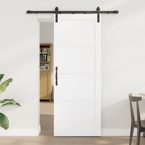 vidaXL Συρόμενη Πόρτα με Σετ Εξαρτημάτων Λευκό 78x202 εκ. Συμπαγές Ξύλο Πεύκου