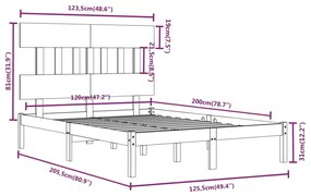 vidaXL Πλαίσιο Κρεβατιού Λευκό 120 x 200 εκ. από Μασίφ Ξύλο