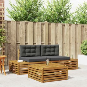 vidaXL Σειρά Καναπέ Εξωτερικού 3 Τεμάχιο Φυσικό και Ανθρακί