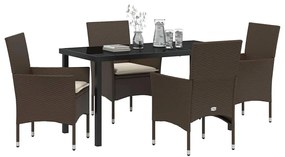 vidaXL Σέτ φαγητού για κήπο με μαξιλάρι 5 pcs Καφέ Πολυ ράταν