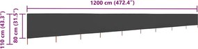 vidaXL Προστατευτικό Αέρα με 9 Πάνελ Ανθρακί 1200 x 80 εκ. Υφασμάτινο