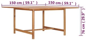 Τραπέζι Κήπου 150 x 150 x 76 εκ. από Μασίφ Ξύλο Teak - Καφέ