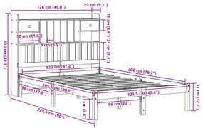 Κρεβάτι Βιβλιοθήκη Χωρίς Στρώμα 120x200 εκ Μασίφ Ξύλο Πεύκο - Λευκό