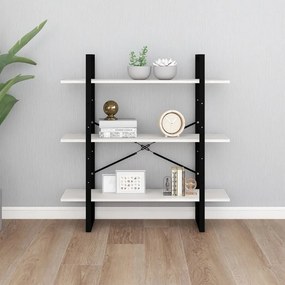 vidaXL Βιβλιοθήκη με 3 Ράφια Λευκή 100x30x105 εκ από Μασίφ Ξύλο Πεύκου