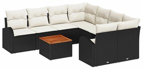 vidaXL Σετ Καναπέ Κήπου 9 pcs Μαύρο Πολυ ράταν