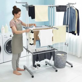Στεγνωτήριο ρούχων Kinghoff KH 2044, 30 μ., έως 30 κιλά, 3 επίπεδα, ροδάκια, χάλυβας, λευκό/γκρι
