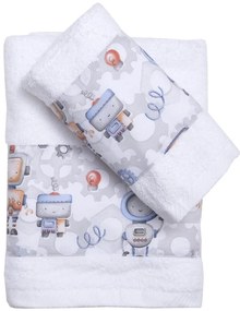 Σετ 2 Τεμ Πετσέτες 50x80, 70x130 με Φάσα Ρομπότ σε Απλή Συσκευασία