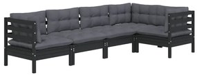 vidaXL Σαλόνι Κήπου Σετ 5 Τεμαχίων Μαύρο από Ξύλο Πεύκου με Μαξιλάρια