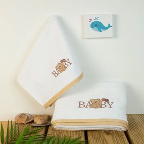 Πετσέτες Βρεφικές Με Κέντημα Baby Bear 163 (Σετ 2τμχ) White DimCol Σετ Πετσέτες 70x140cm 100% Βαμβάκι