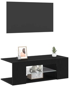 vidaXL Ντουλάπα τηλεόρασης με LED φώτα Μαύρη Δρυς 90x39x30 εκ από επεξεργασμένο ξύλο